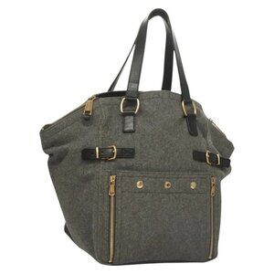 SAINT LAURENT Downtown Tote Bag Wool Leather Gray 175884 Auth 130161